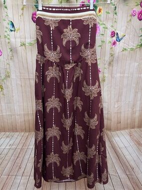 NWT Monteau Strapless Brown Maxi Dress with Gold Palm Print